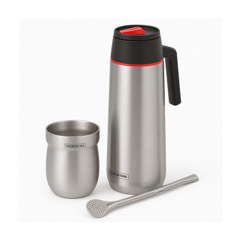 Kit de termo inox. + mate plateado + bombilla TF9012