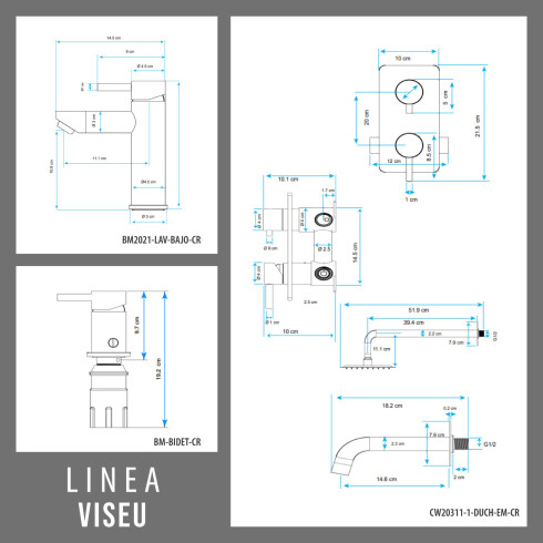 Juego Completo Griferia Para Baño Lavatorio, Bidet Y Ducha De Empotrar Viseu Aqualia 000