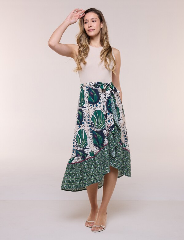 Vestido Combinado Con Lazo BEIGE/MULTI