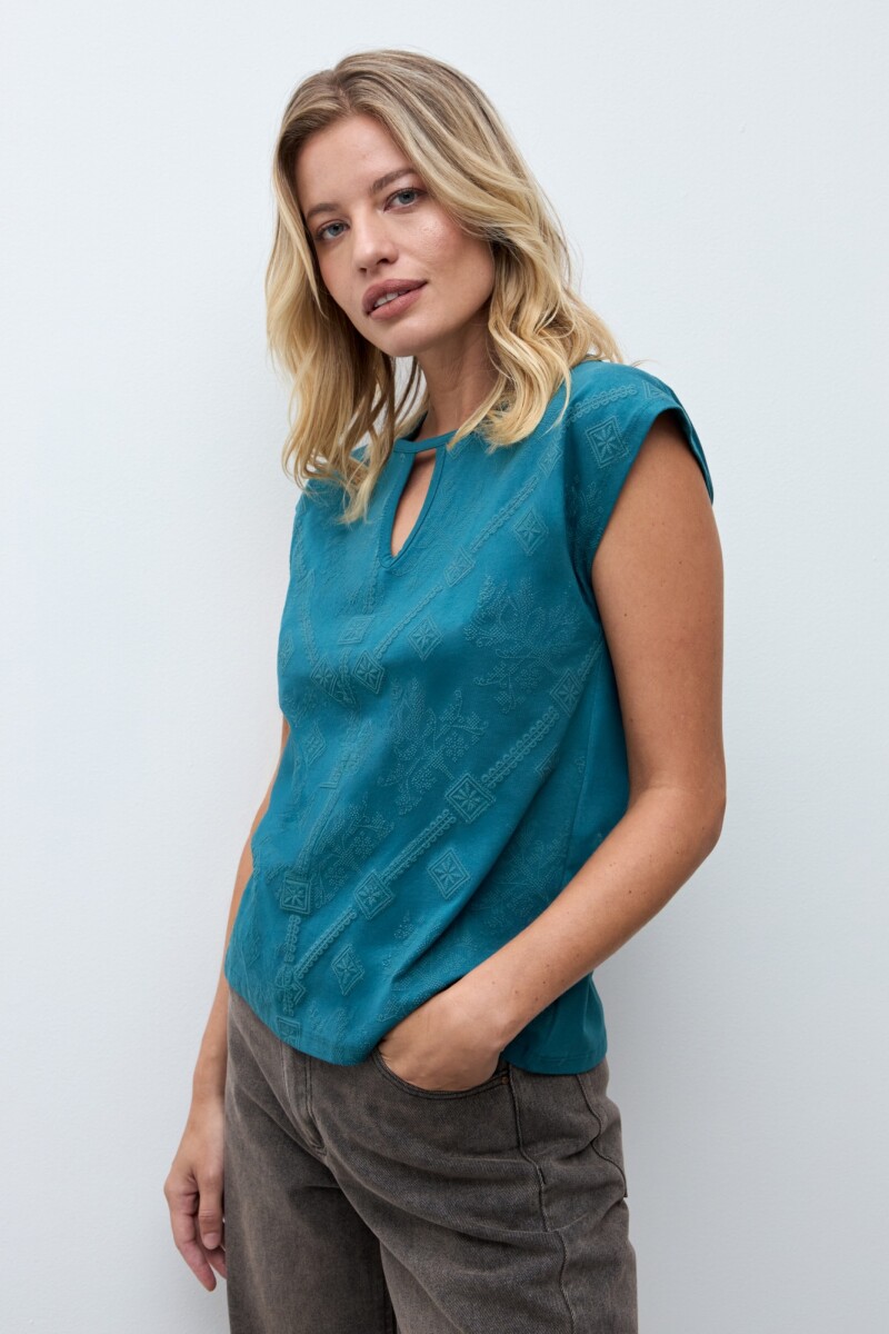 Remera estampada verde petroleo