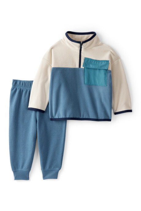 Set dos piezas, pantalón de algodón y buzo de micropolar con cierre un cuarto Sin color
