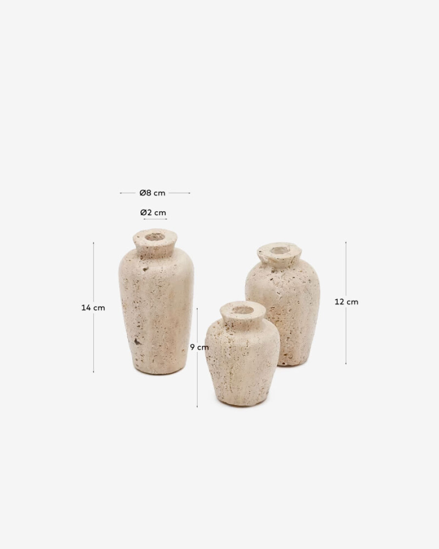 Set Malch de 3 jarrones de travertino beige Ø 9 cm / Ø 12 cm / Ø 14 cm Set Malch de 3 jarrones de travertino beige Ø 9 cm / Ø 12 cm / Ø 14 cm