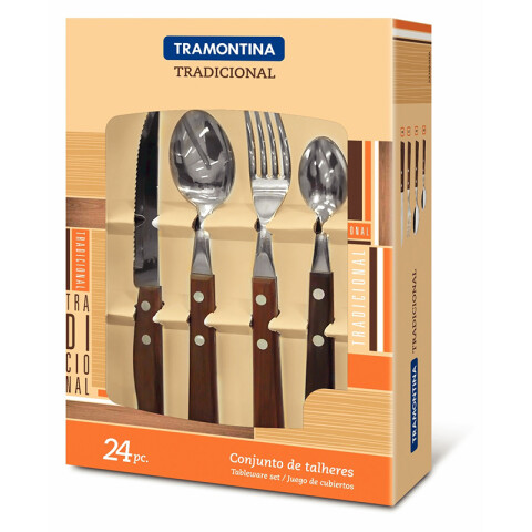 Juego cubiertos mango de madera TRADICIONAL, 24 piezas -TRAMONTINA TN8204