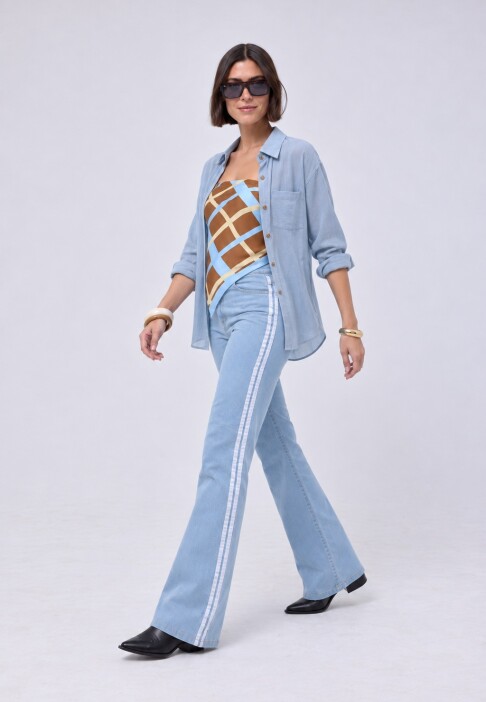 Camisa lino Celeste