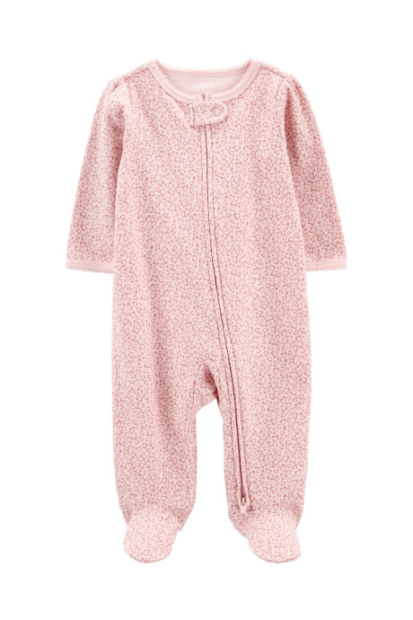 Pijama una pieza de algodón con pie y doble cierre diseño corazones Sin color