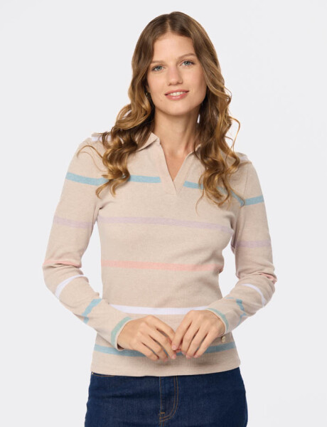 REMERA POLO RAYADA Beige