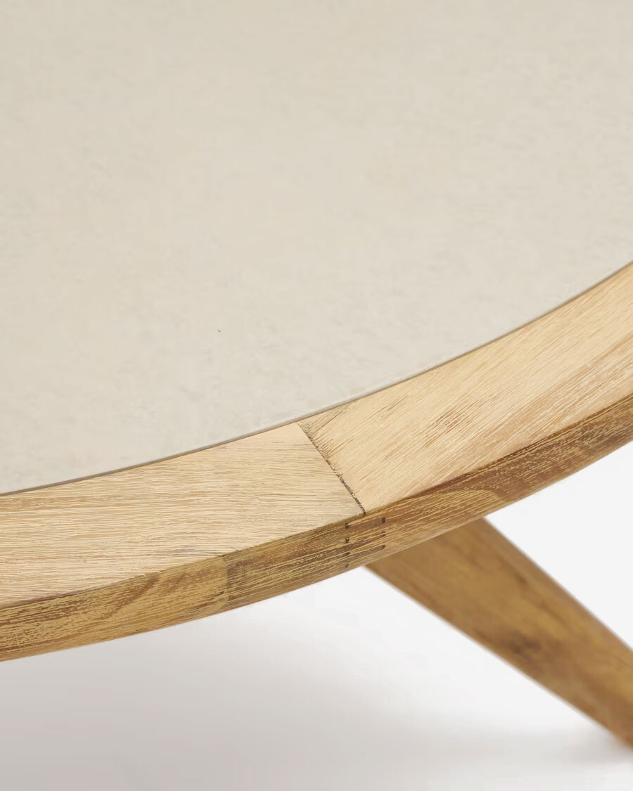 Mesa redonda Julieta de polycemento beige y madera maciza de acacia Ø 120 cm FSC 100% Mesa redonda Julieta de polycemento beige y madera maciza de acacia Ø 120 cm FSC 100%