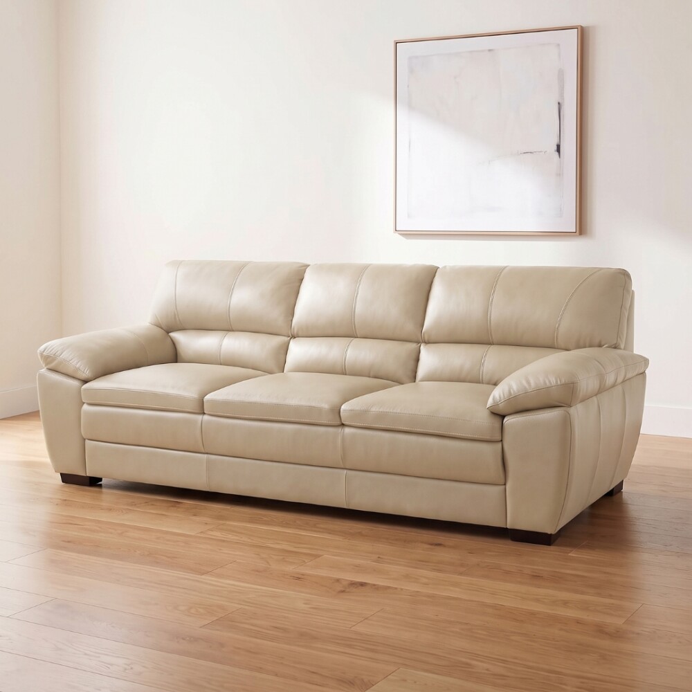 Sillón %100 Cuero - 3 Cuerpos - Premium Arena