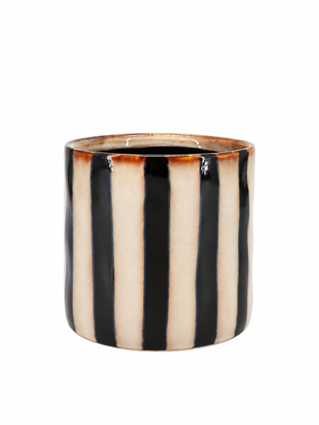 MACETA DE CERAMICA CON DISEÑO A RAYAS AZUL