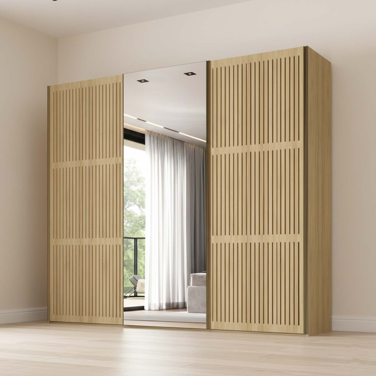 PLACARD NILO - 3 PUERTAS MDF NATURAL-BEIGE C/ZAPATERA 