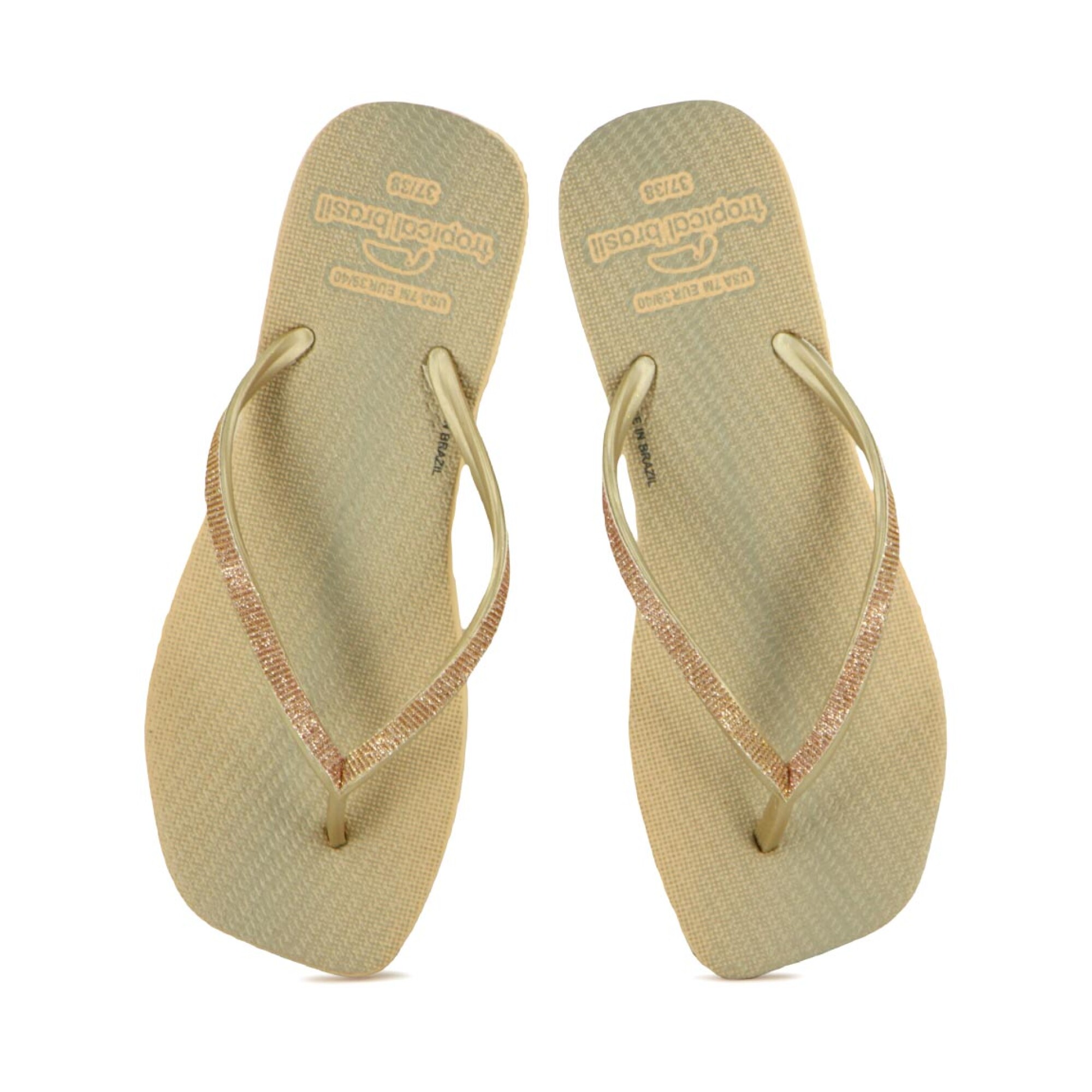 Chanclas Tropical Brasil Ojota Quadradihas De Mujer Dorado/arena