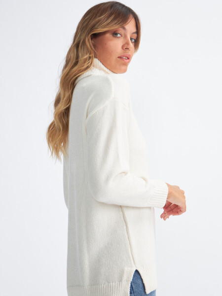 Sweater cuello alto de punto chenille Blanco