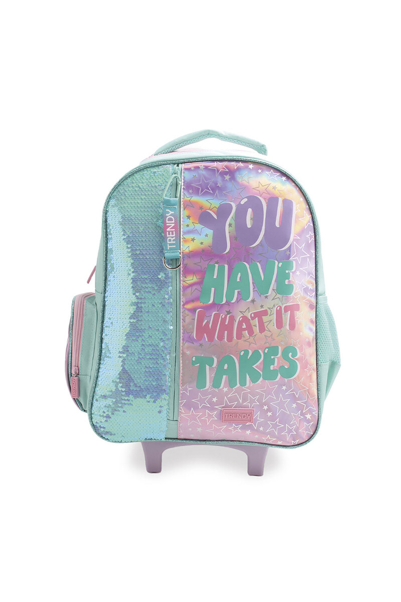 Mochila escolar amplia con ruedas combinada - Aqua 