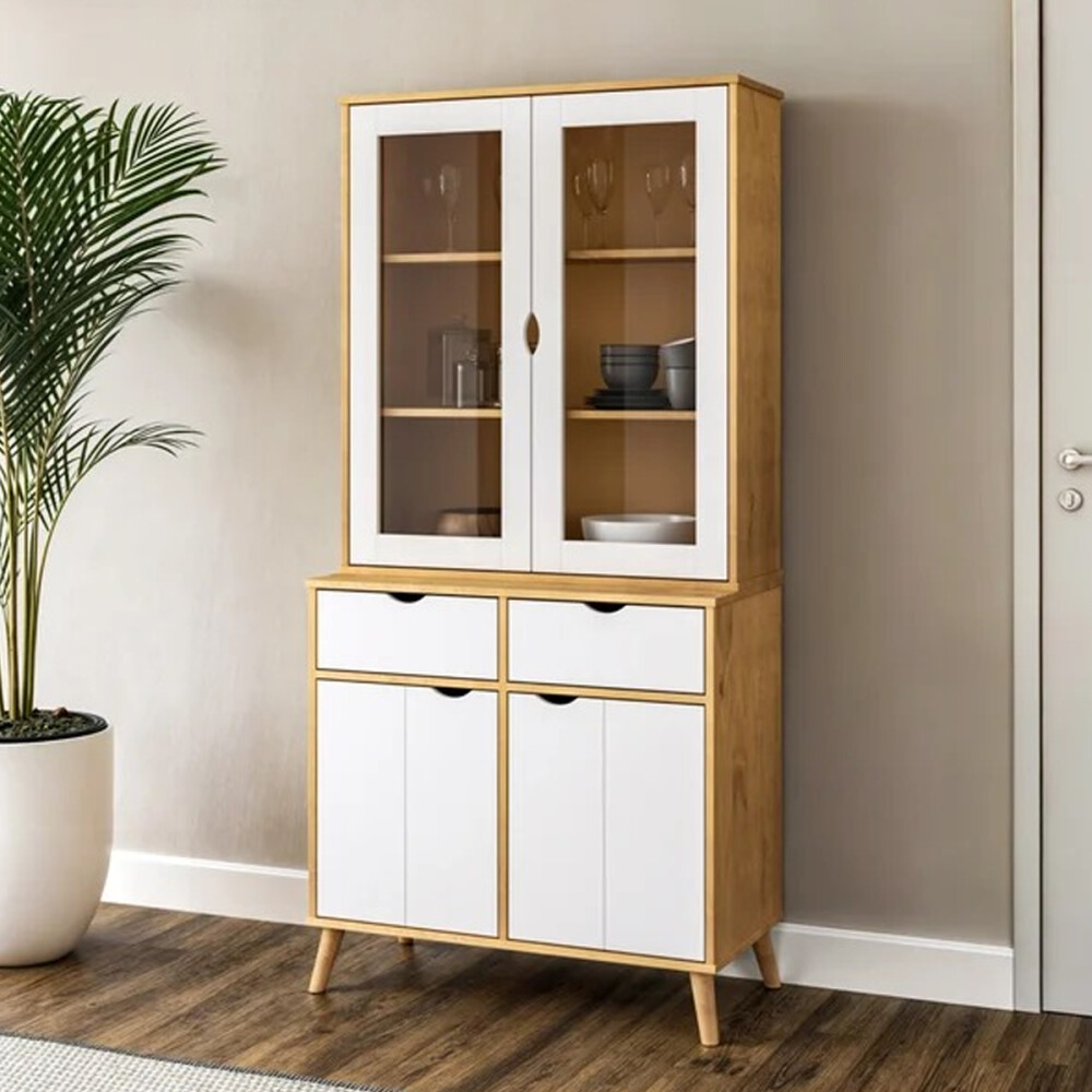 Cristalero en madera maciza 4 puertas 2 cajones BLANCO