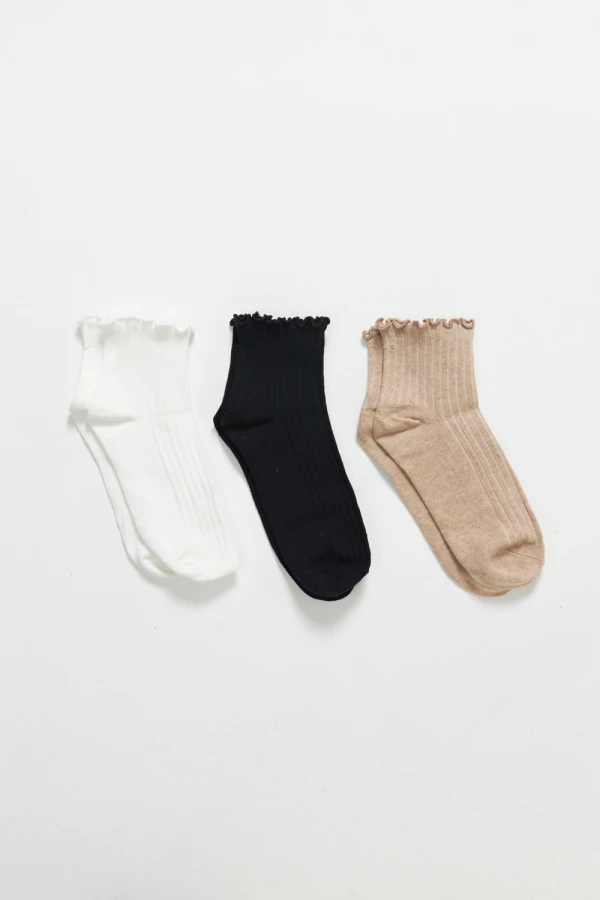 Pack x3 rib media caña Blanco, Negro Y Beige