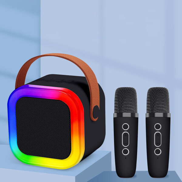 Mini Parlante Karaoke Bluetooth RGB Con 2 Micrófonos K-12 Color Variante Negro