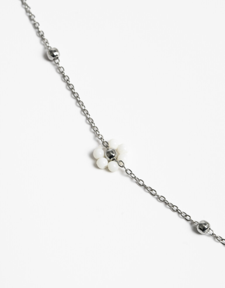 Collares Cortos Metal Collar Corto Beads Flores - Plateado Rodio