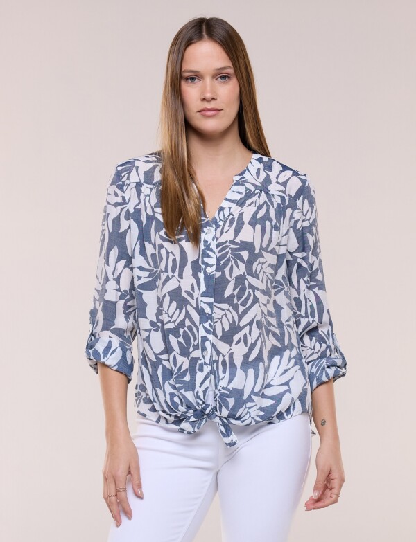 Blusa Botones Nudo AZUL/BLANCO