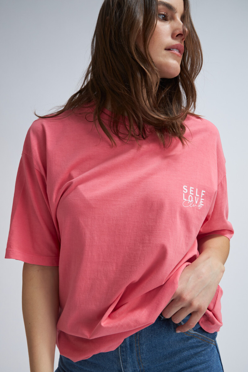 Camiseta larga manga corta estampada Rosa