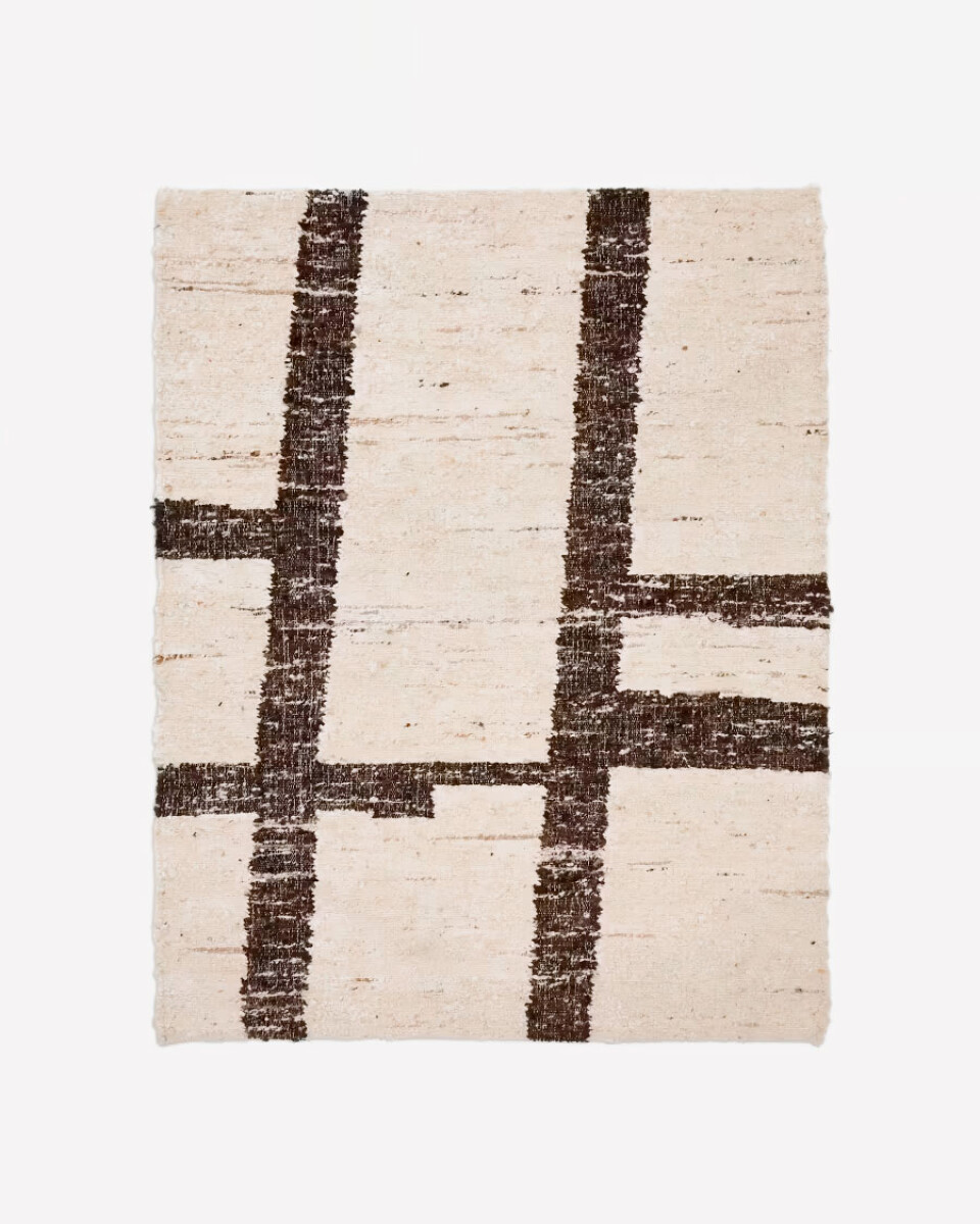 Alfombra Hadin jacquard gráfico de lana blanca y negro 160 x 230 cm 