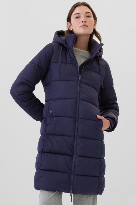 Campera Larga Puffer Logo Gap Mujer Navy081
