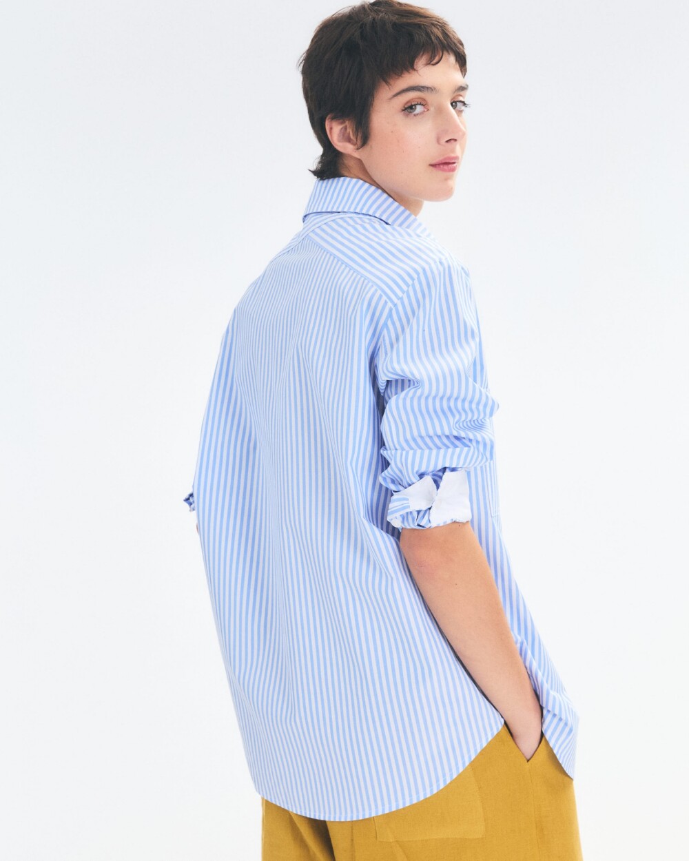 Camisa Strip Celeste