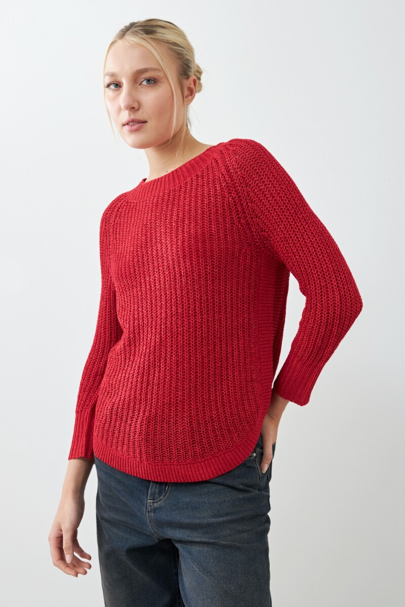 Sweater cinta con ruedo curvo rojo
