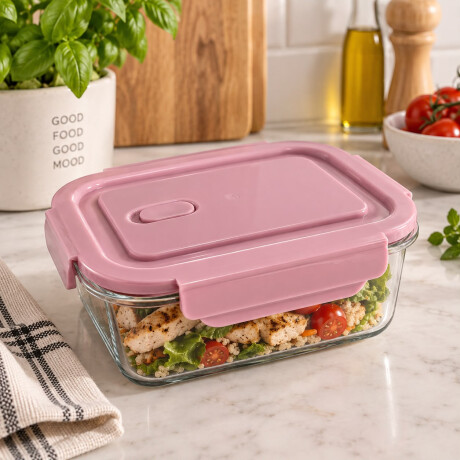 Recipiente Hermético Vidrio Borosilicato 680ml con Tapa Rosado