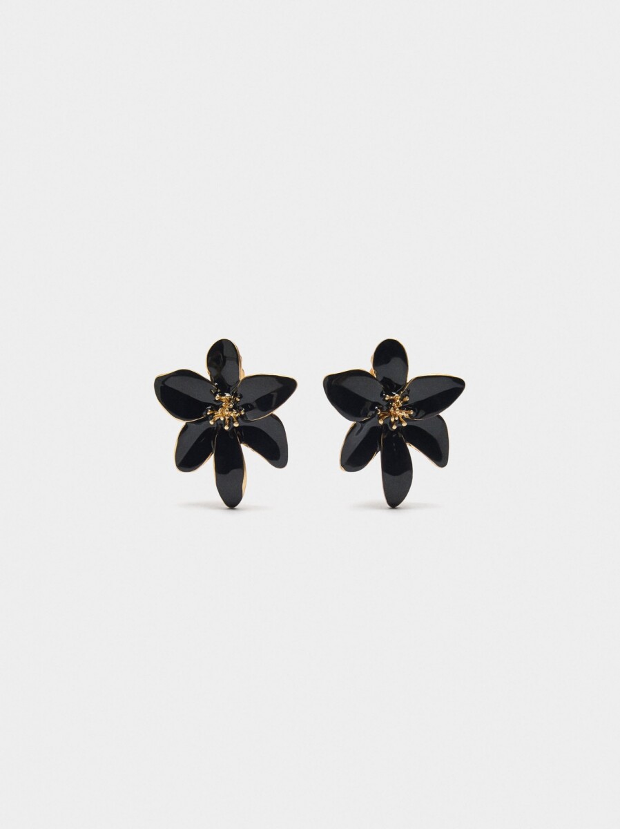 Pendientes Flor Esmaltados - negro 