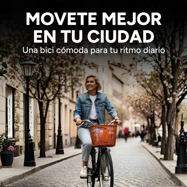 Bicicleta Pigewn Urbana Rodado 26 Canasto Freno Disco 7 Vel Color Negro