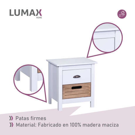 Mesa de luz veladora Lumax 2 cajones madera y blanco Mesa de luz veladora Lumax 2 cajones madera y blanco