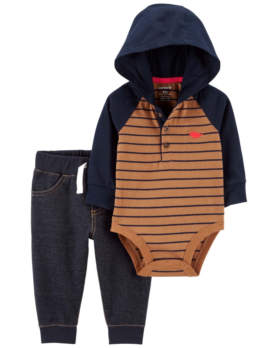 Set dos piezas pantalón y body c/capucha, de algodón 