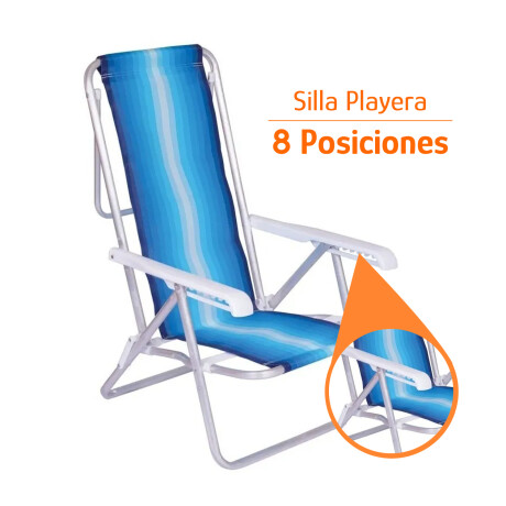 Reposera Silla Reclinable De Playa 8 Posiciones Aluminio Azul/celeste