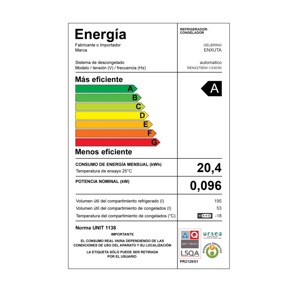 HELADERA ENXUTA 248-LITROS BLANCO RENX275DW-1