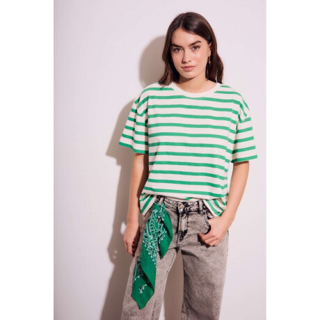 Remera Algodon Lavado Rayada Verde Verde