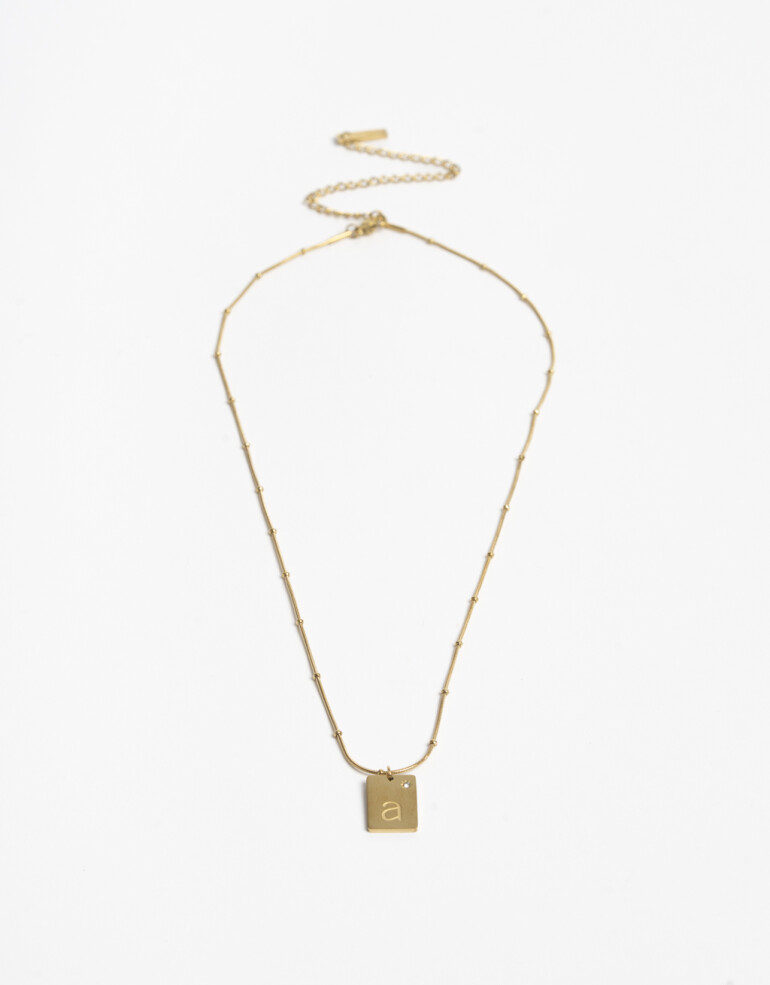 Cadena Corta con Dije Cubic zirconia Cadena Corta Dije "a" Acero - Dorado