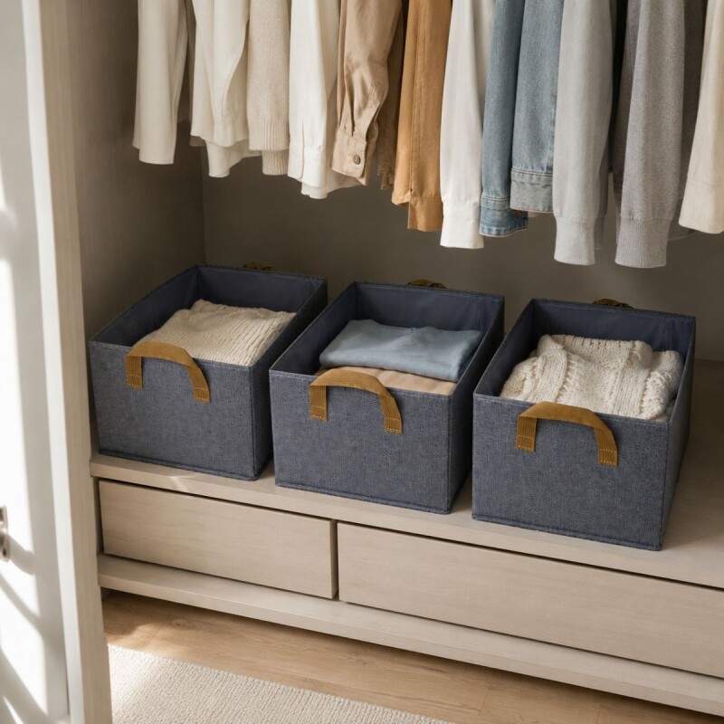 Set X3 cesto de tela 46x27x20cm GRIS