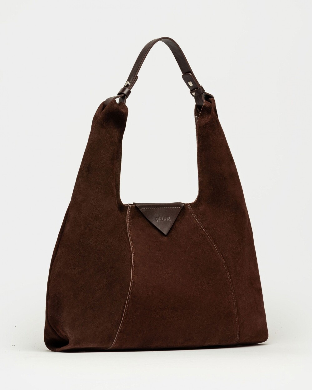 Cartera al hombro The Shopping en cuero gamuza Chocolate Niquel