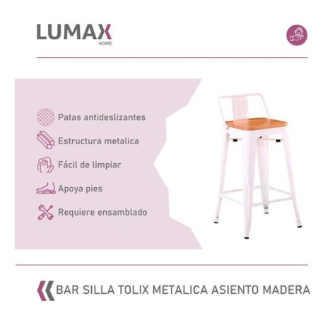 Pack 2 Taburetes Tolix con Respaldo y Asiento de Madera Lumax Blanco