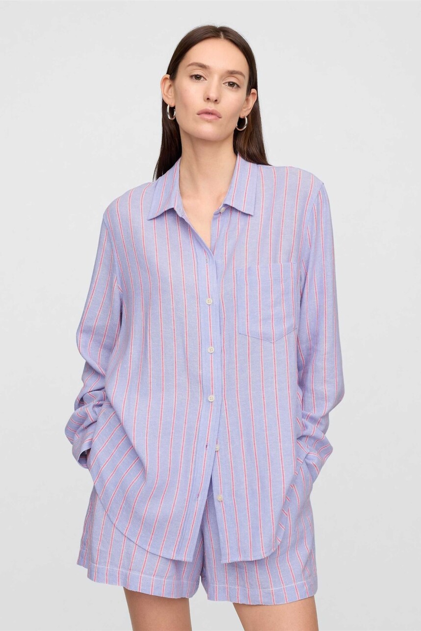 Camisa De Lino Brannan Mujer Purple Stripe