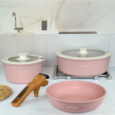 Juego De Ollas + Sarten Antiadherente 6 Piezas Con Mango Desmontable Juego De Ollas + Sarten Antiadherente 6 Piezas Con Mango Desmontable