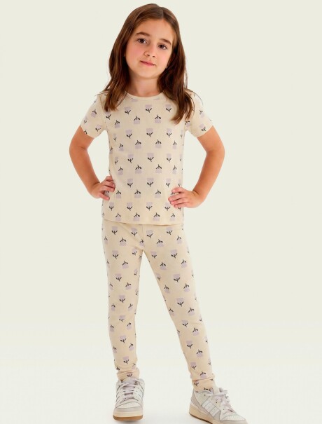 CALZA BÁSICA CON ESTAMPADO EN TELA ACANALADA BEIGE
