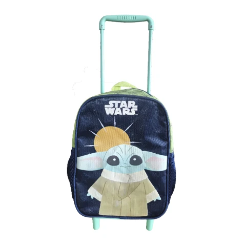 Mochila Infantil Baby Yoda con Carro Tafeta Chica 30 x 23 cm AZUL