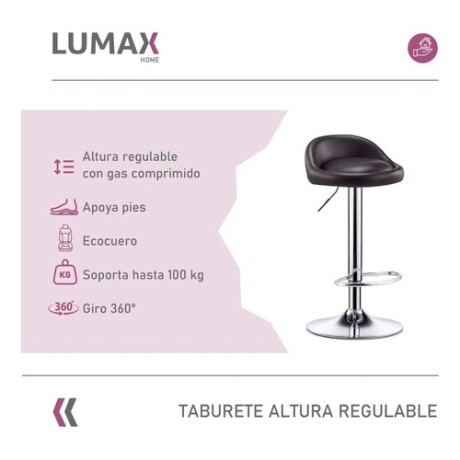 Taburete con Altura Regulable Respaldo Apoyapies Ecocuero Negro