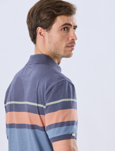 REMERA POLO RAYADA JERSEY Azul