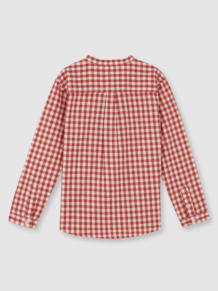 Camisa Mao Cuadros Lino Rosa