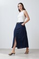 Falda midi con tajo azul marino