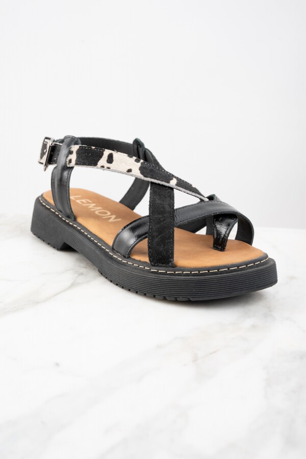 Sandalia Cuero Combinada Negro