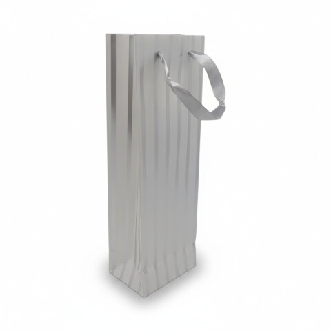 Bolsa de Papel Para Botella con Diseño a Rayas Blanco con Plateado