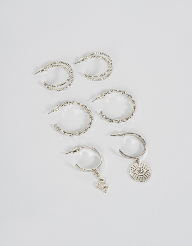 Aros Argollas Set Bañada en Plata Aros Argollas Set Bañada En Plata - Plateado